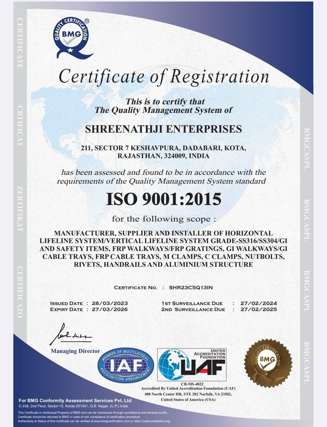 Shreenathji Enterprises certification 4