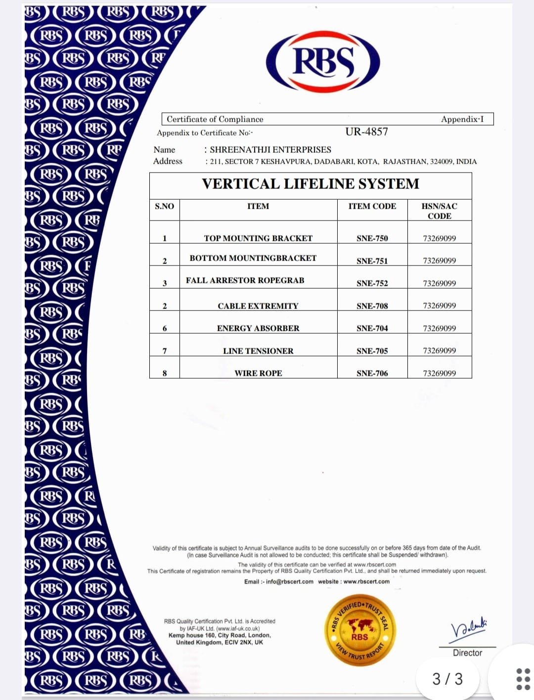 Shreenathji Enterprises certification 1